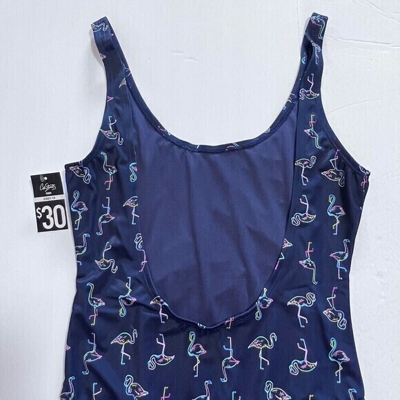 City Streets Women's One-Piece Navy-Blue Swimsuit with Neon Flamingo Print - Picture 8 of 12